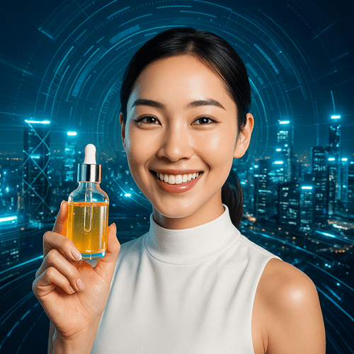 K-beauty product shelf with serums and sheet masks in Seoul