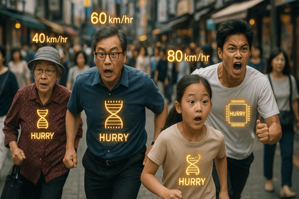 Seoul at night with neon 'PPALLI PPALLI' and a delivery scooter speeding through traffic