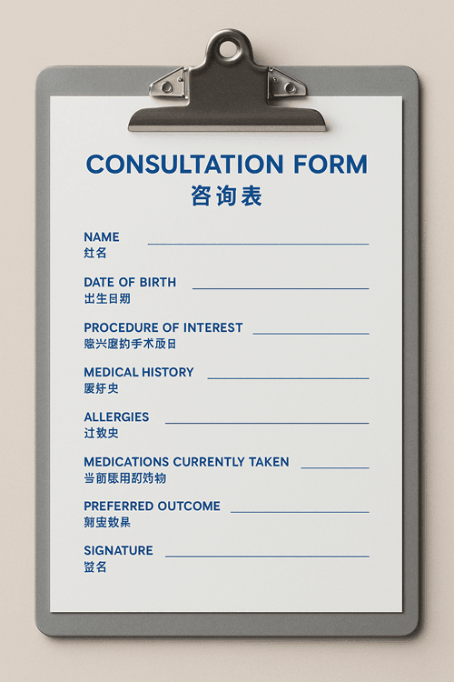 Consult room and bilingual post-care documents