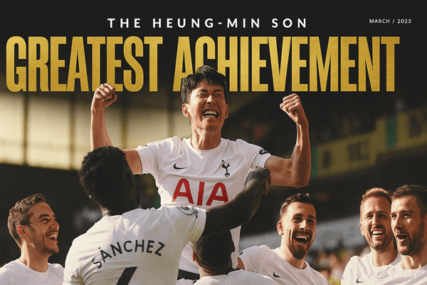 Son Heung-min celebrating a goal, cinematic collage of career highlights