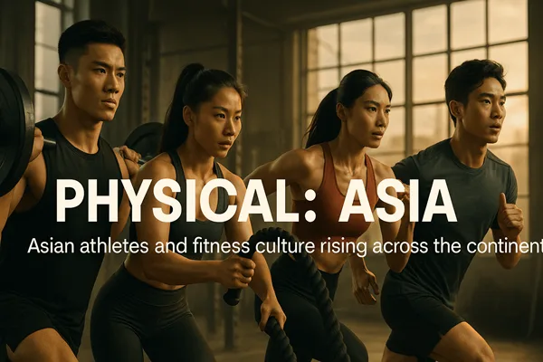 Diverse Asian athletes training together in a modern gym, symbolizing fitness culture rising across Asia