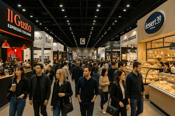 Coffee and dessert booths inside COEX during the Seoul International Cafe Show 2025